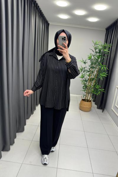 Star Çizgili Gömlek  Siyah