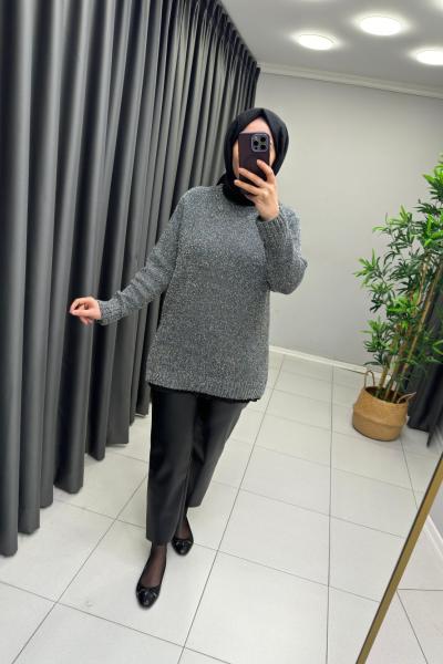 Star Simli Parıltılı Triko  Gri