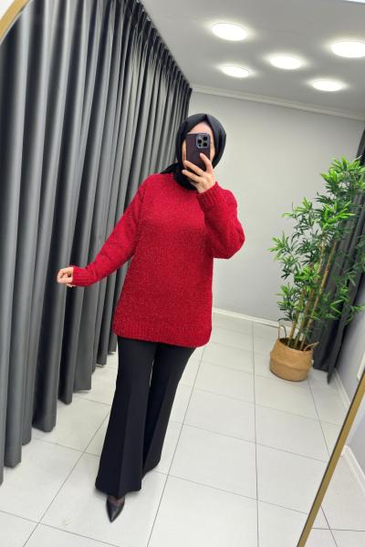 Star Simli Parıltılı Triko  Kırmızı