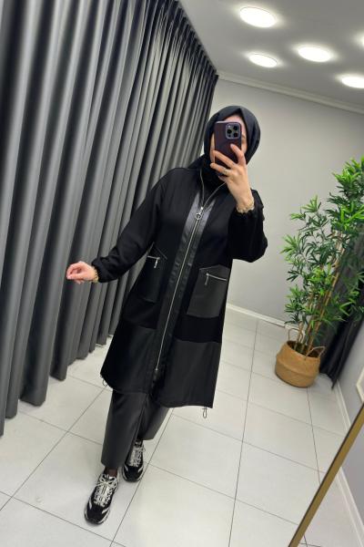 Stella Deri Detaylı Kap Siyah