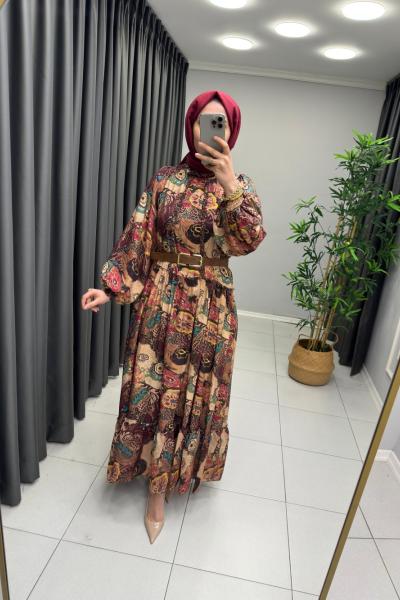 Süsen Moss Krep Elbise  Bordo