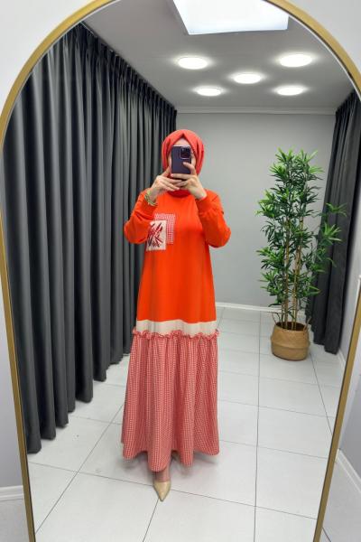 Sweat Detaylı Elbise Turuncu