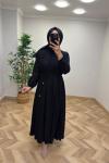 Tanya Çilek Keten Elbise  Siyah