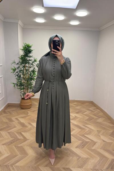 Tanya Çilek Keten Elbise Haki