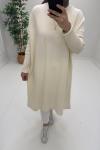 Uzun Triko Tunik Krem
