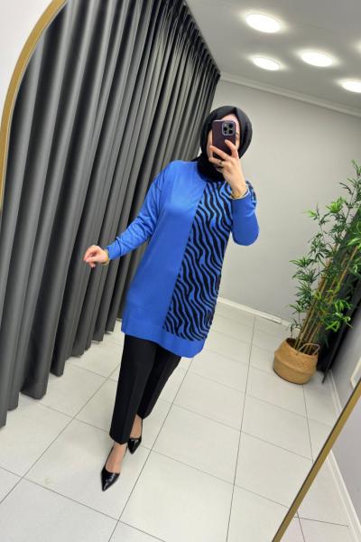 Zebra Sakal Detaylı Merserize Tunik Mavi