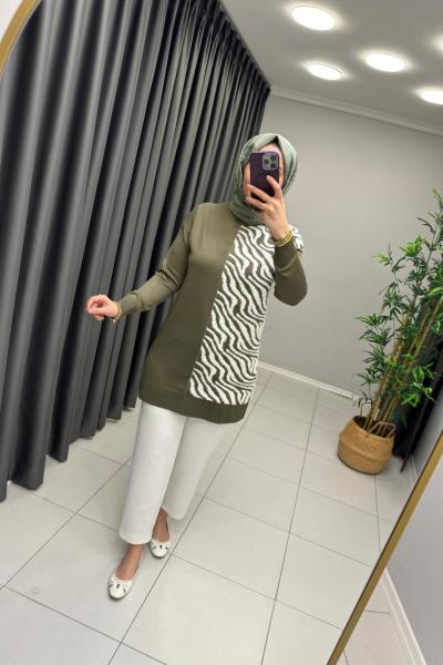 Zebra Sakal Detaylı Merserize Tunik Siyah Haki