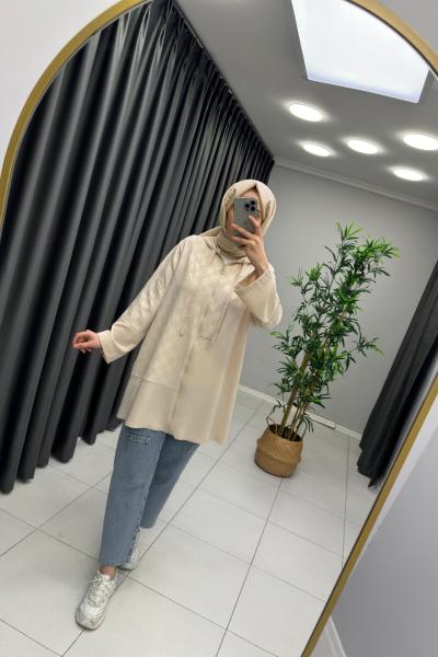 Zımbalı Fermuarlı Kısa Kap Taş Rengi