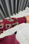  Leopar Desen Merserize Elbise  Bordo