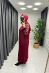  Leopar Desen Merserize Elbise  Bordo