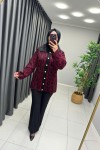 Yakası Kürklü Leopar Hırka  Bordo