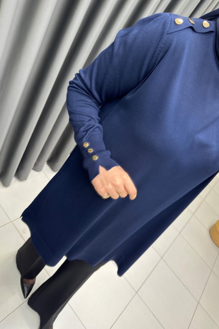 Omzu Patlı Merserize Tunik  Lacivert