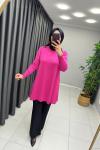 Omzu Patlı Merserize Tunik  Pembe
