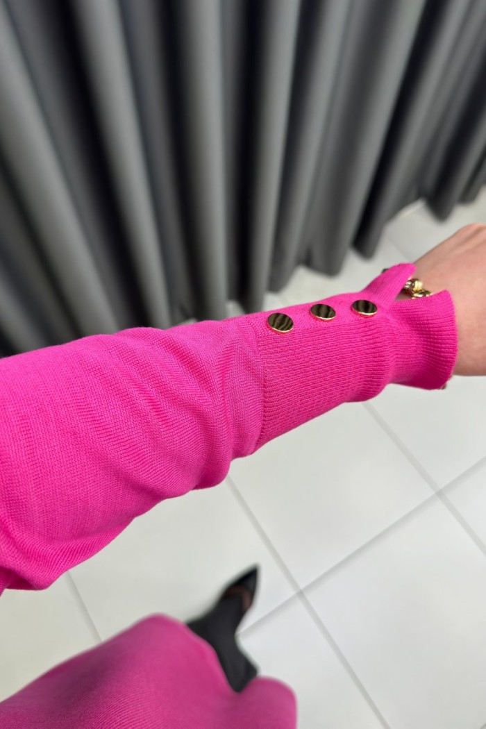 Omzu Patlı Merserize Tunik  Pembe