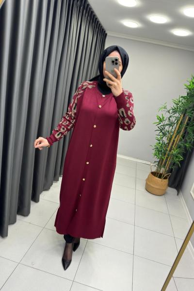LEOPAR DESEN MERSERİZE HIRKA  Bordo