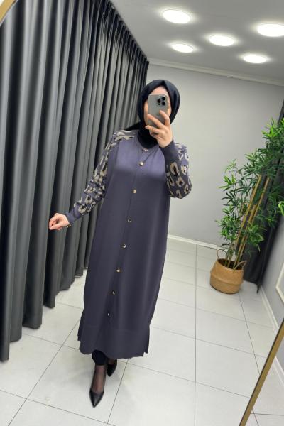 LEOPAR DESEN MERSERİZE HIRKA  Antrasit
