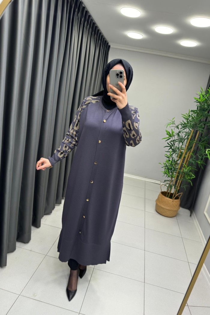 LEOPAR DESEN MERSERİZE HIRKA  Antrasit