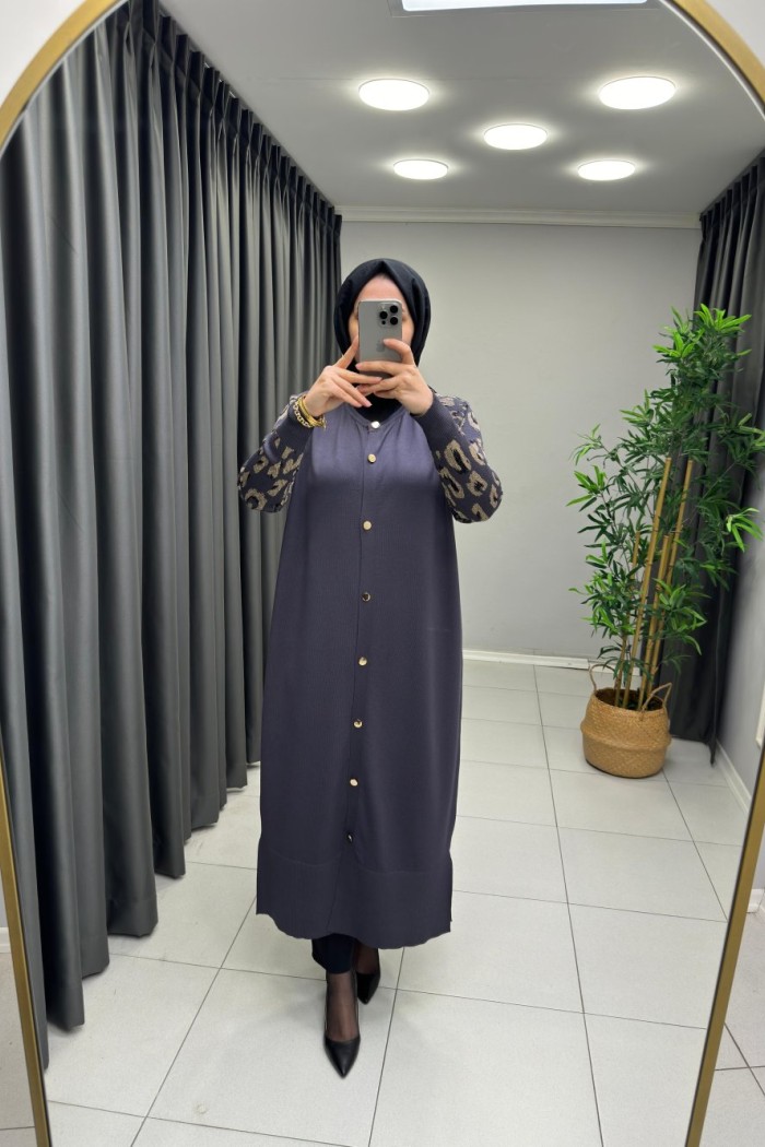 LEOPAR DESEN MERSERİZE HIRKA  Antrasit