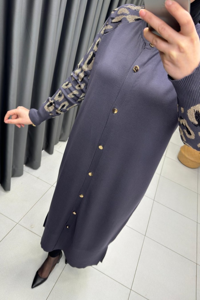 LEOPAR DESEN MERSERİZE HIRKA  Antrasit