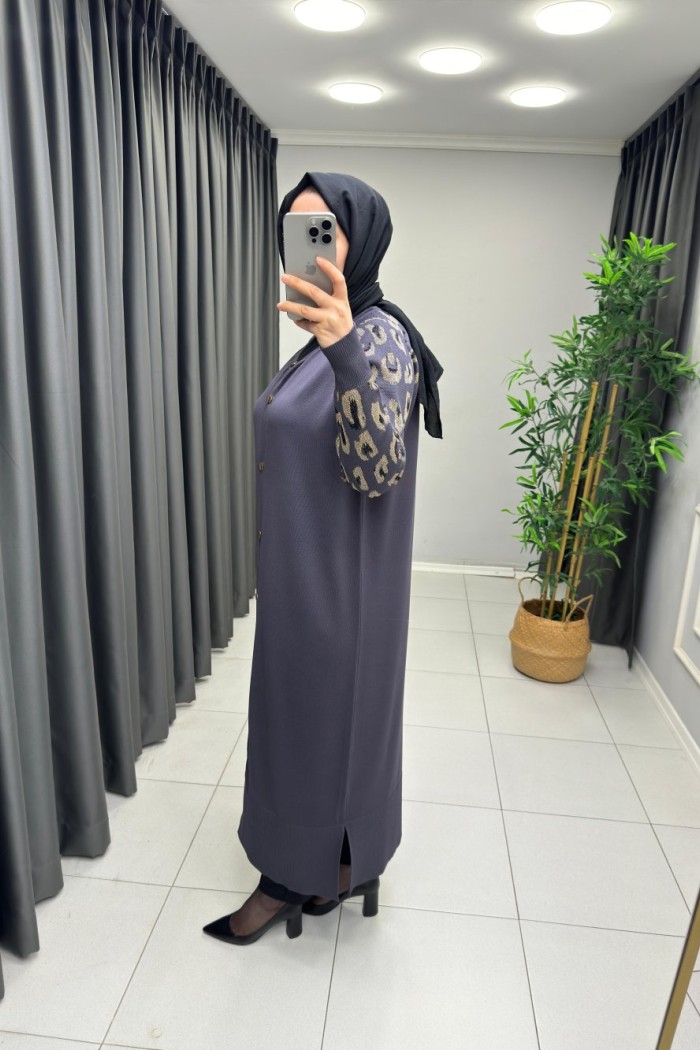 LEOPAR DESEN MERSERİZE HIRKA  Antrasit