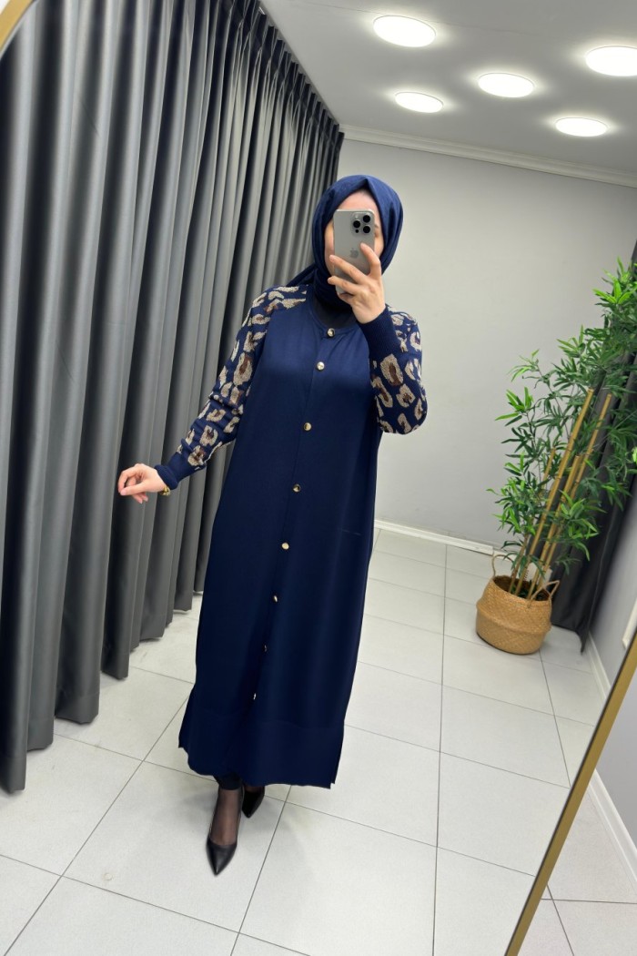 LEOPAR DESEN MERSERİZE HIRKA  Lacivert