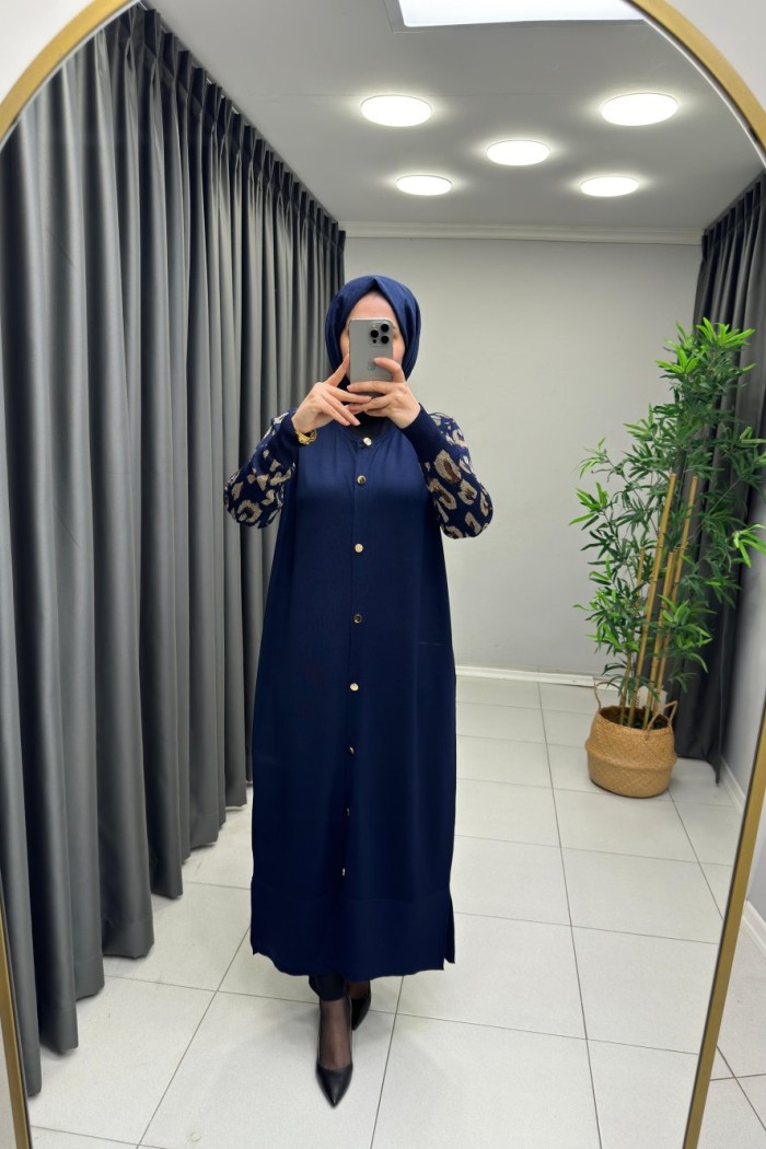 LEOPAR DESEN MERSERİZE HIRKA  Lacivert