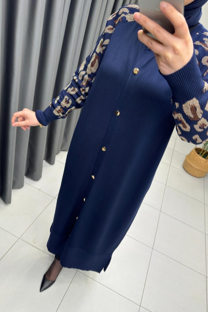 LEOPAR DESEN MERSERİZE HIRKA  Lacivert