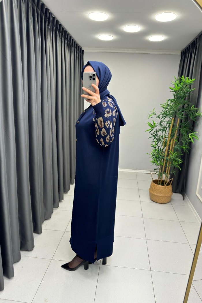 LEOPAR DESEN MERSERİZE HIRKA  Lacivert