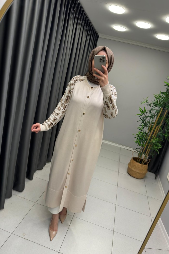 LEOPAR DESEN MERSERİZE HIRKA  Taş Rengi