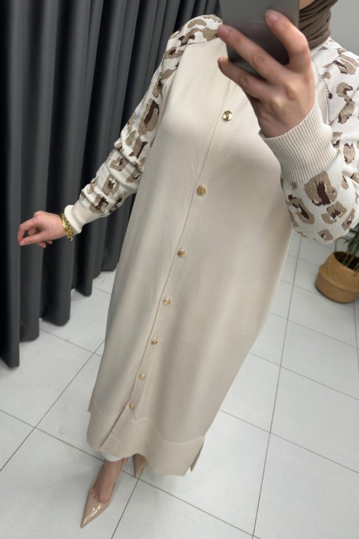 LEOPAR DESEN MERSERİZE HIRKA  Taş Rengi