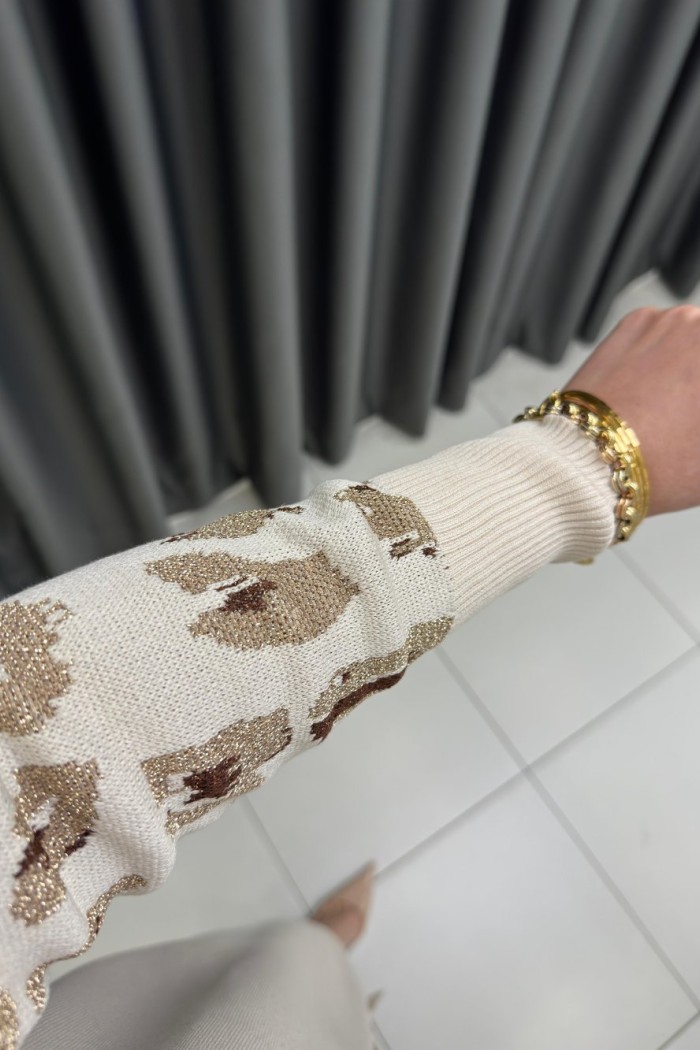 LEOPAR DESEN MERSERİZE HIRKA  Taş Rengi