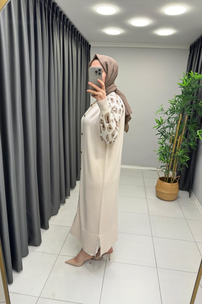 LEOPAR DESEN MERSERİZE HIRKA  Taş Rengi