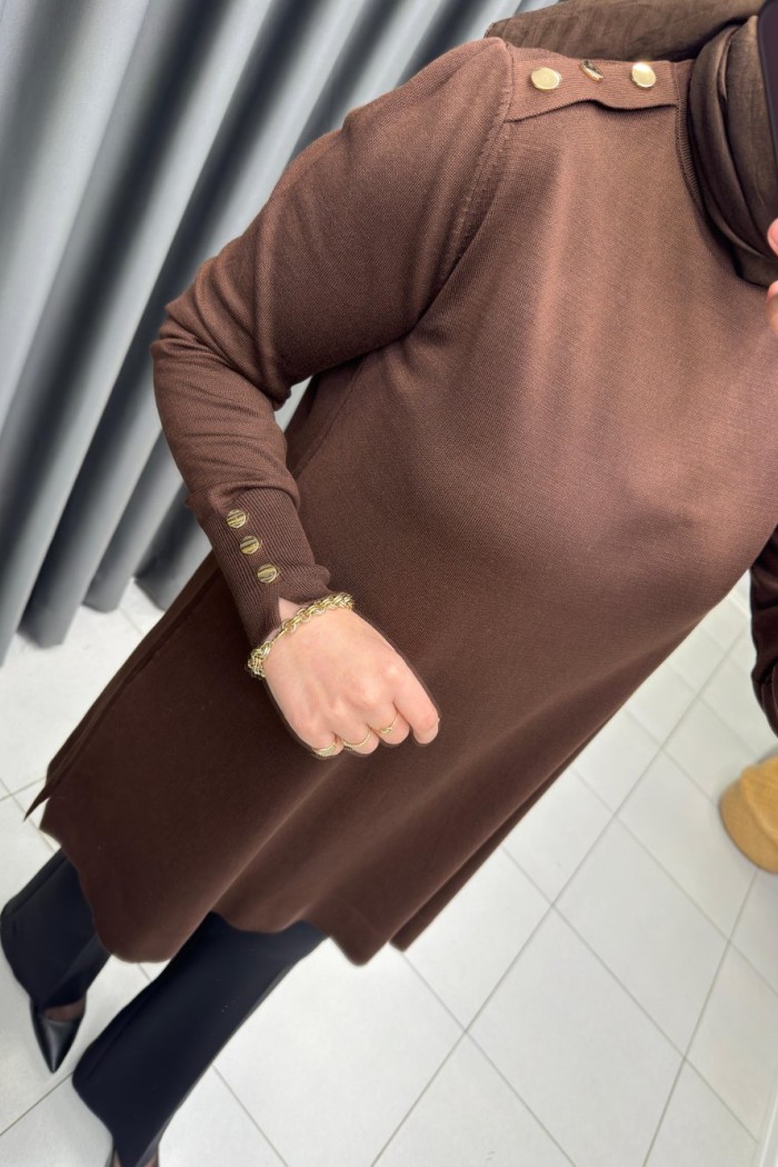 Omzu Patlı Merserize Tunik  Acı Kahve