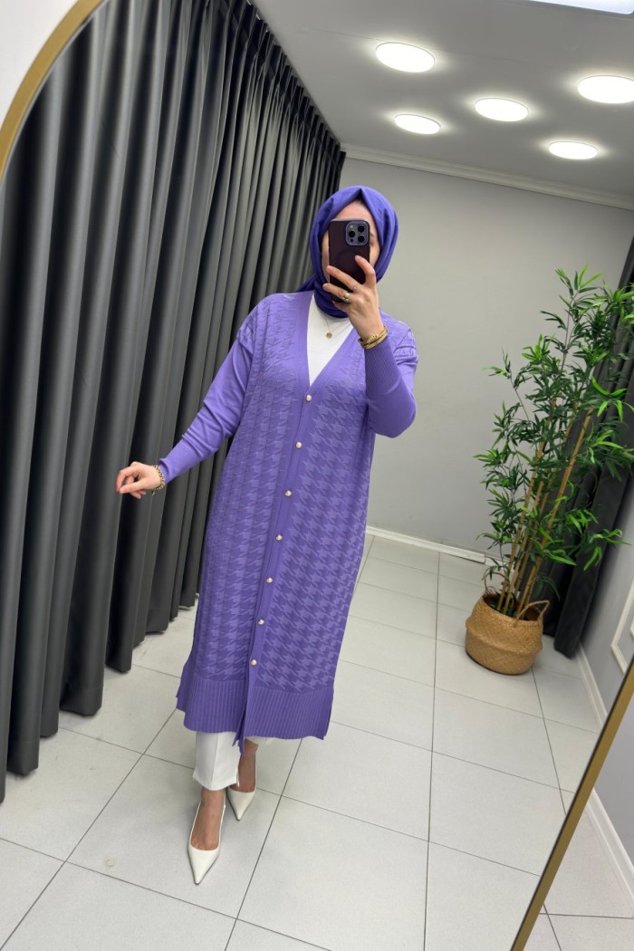 Kazayağı Desen Merserize Hırka  Lila