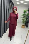 Işıltılı Merserize Etekli Takım  Bordo