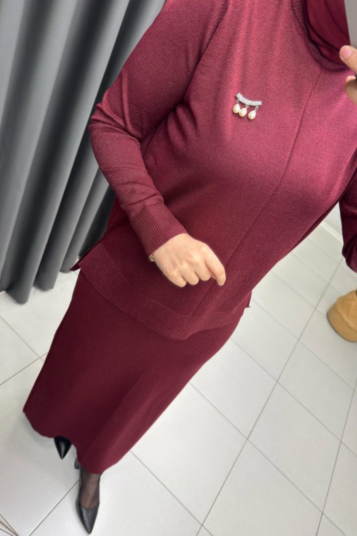 Işıltılı Merserize Etekli Takım  Bordo