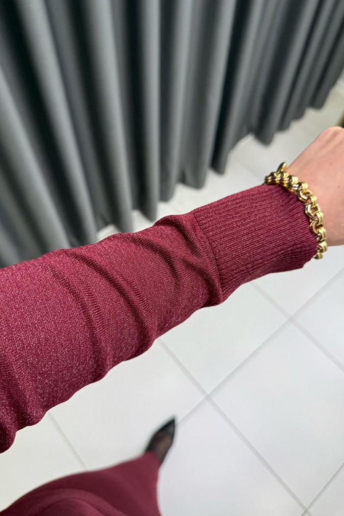 Işıltılı Merserize Etekli Takım  Bordo