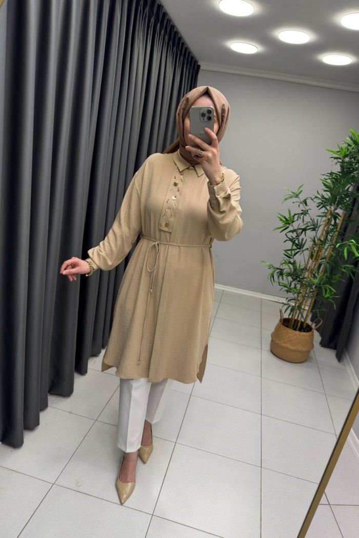 Levidor İşlemeli Tunik  Camel