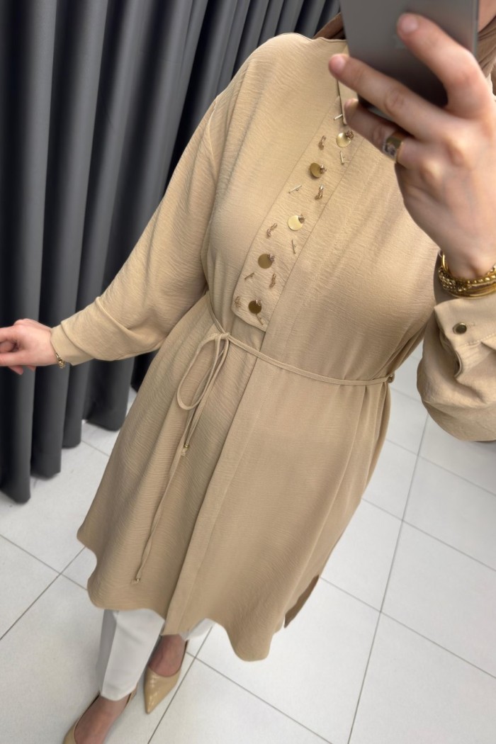 Levidor İşlemeli Tunik  Camel