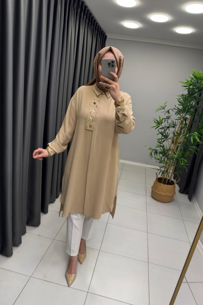 Levidor İşlemeli Tunik  Camel