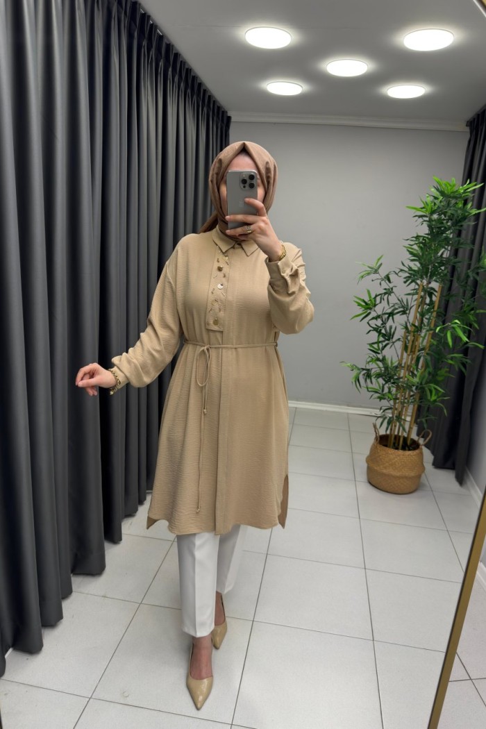 Levidor İşlemeli Tunik  Camel