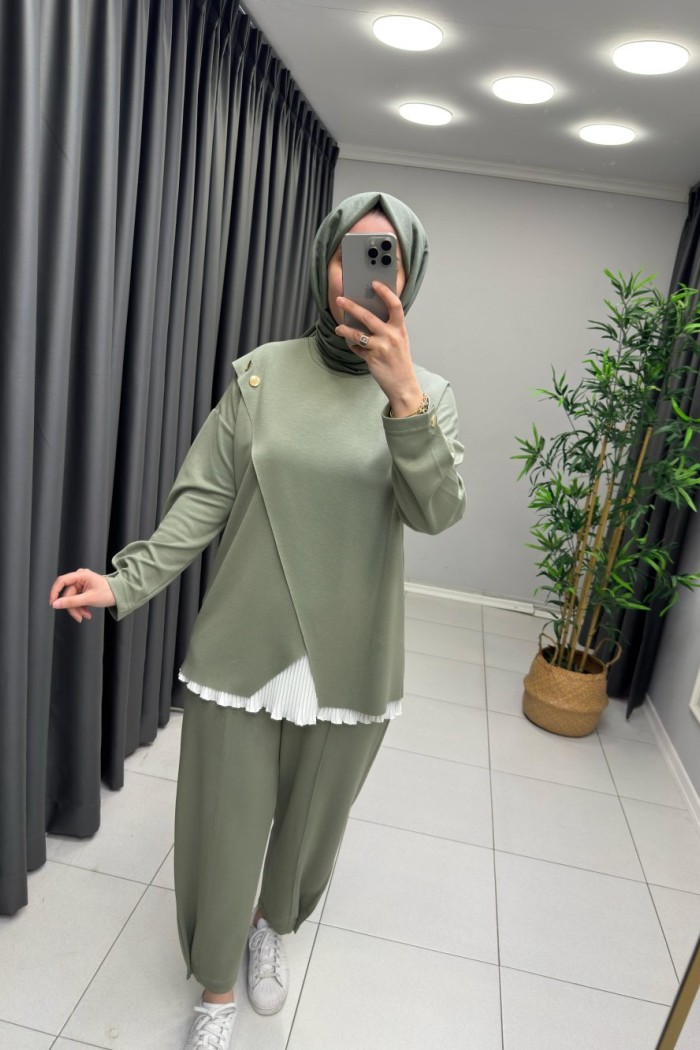 Ella Çapraz Detay Takım  Mint Yeşili
