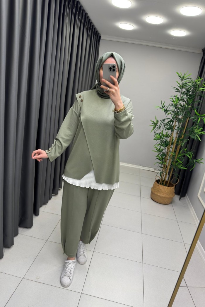 Ella Çapraz Detay Takım  Mint Yeşili