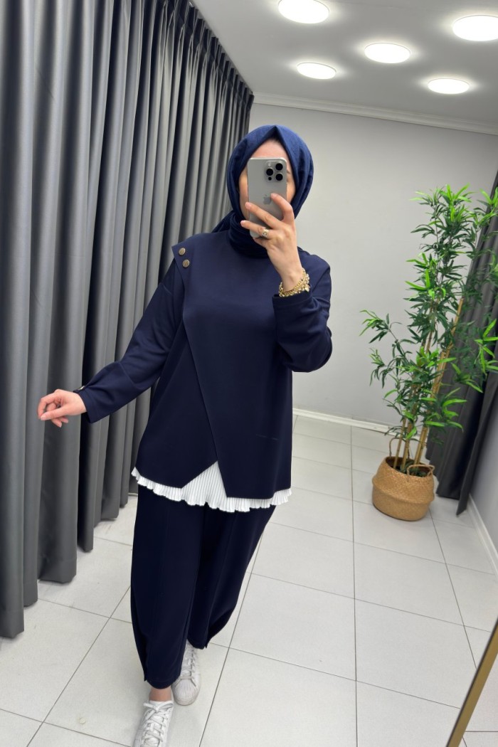 Ella Çapraz Detay Takım  Lacivert Marin