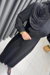  Gül Detay Elbise Siyah