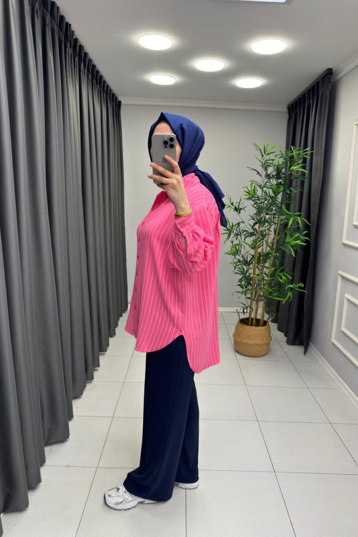 Star Çizgili Gömlek  Pembe