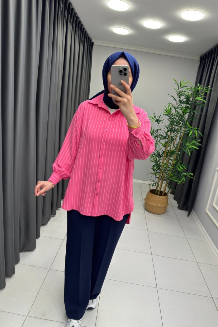 Star Çizgili Gömlek  Pembe
