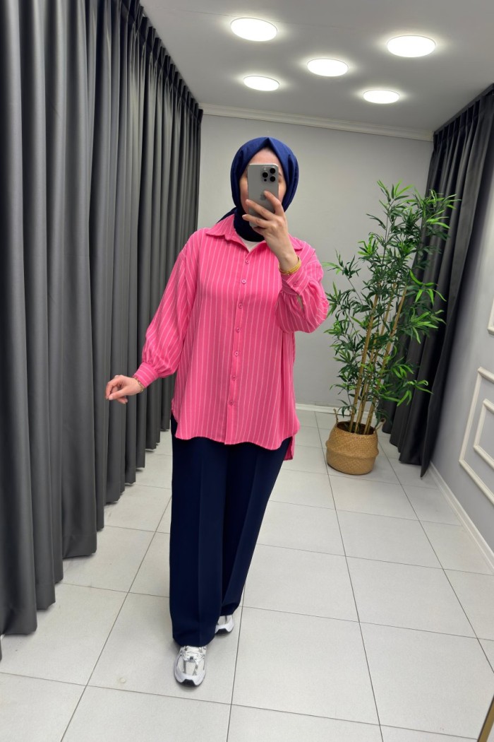 Star Çizgili Gömlek  Pembe