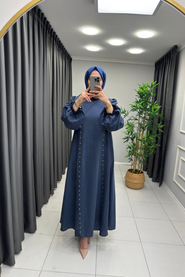 Sahra Modal Qupra Elbise Lacivert