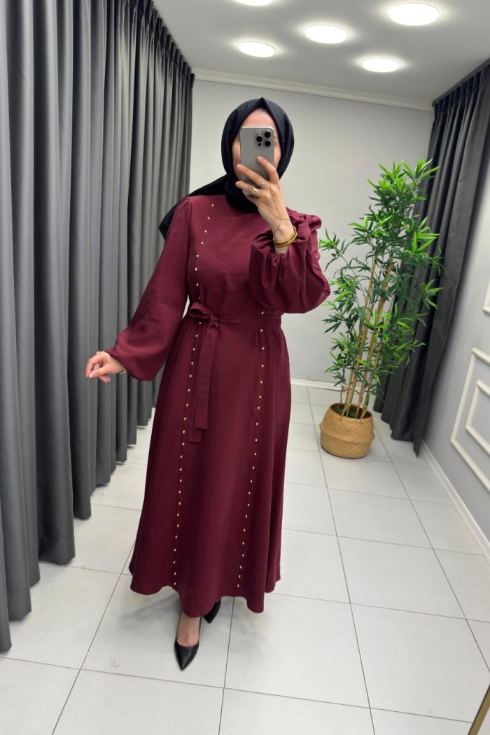 Sahra Modal Qupra Elbise Bordo